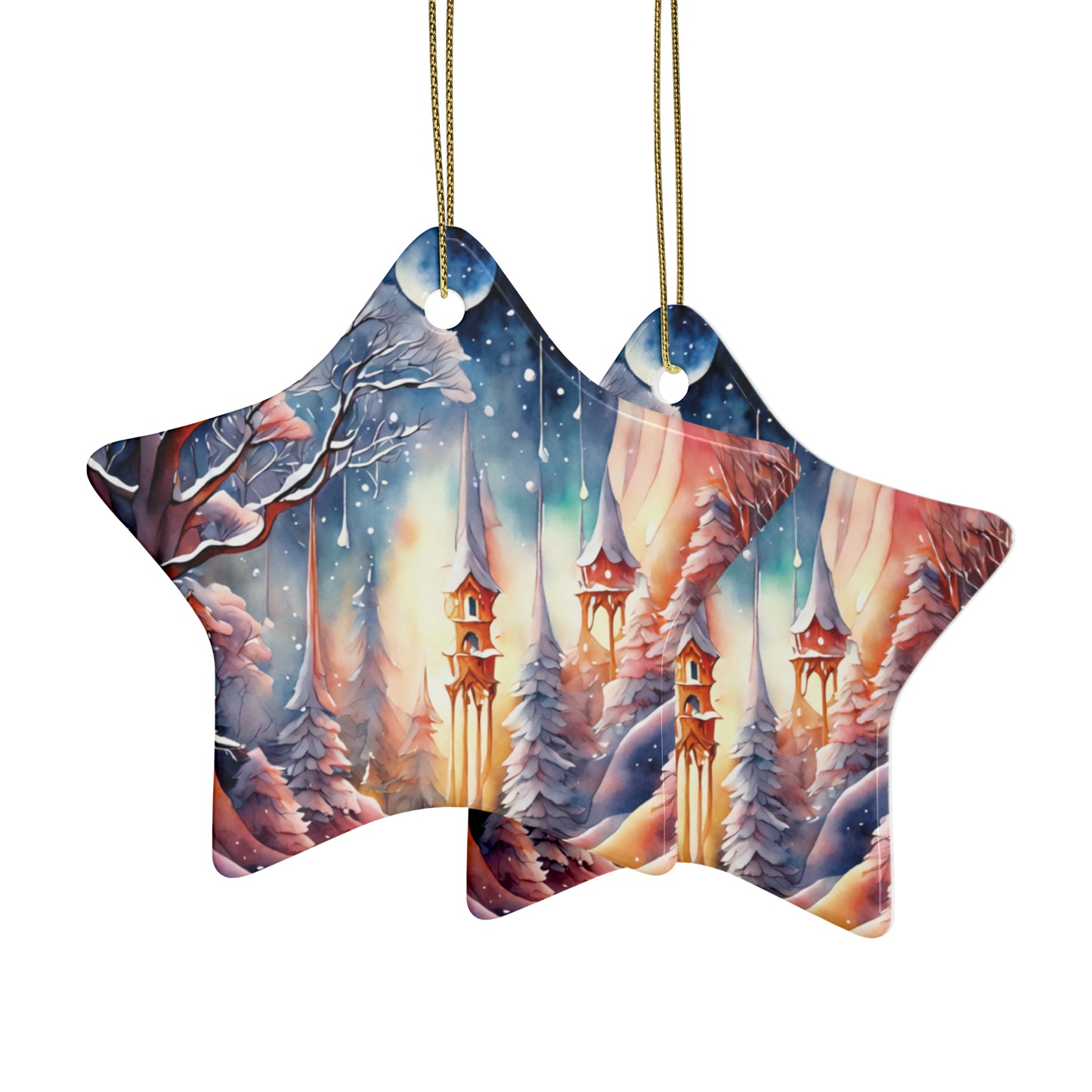 Idyllic Fantasy Christmas Scene | Ceramic Ornaments (1pcs, 5pcs, 10pcs, 20pcs) - 5