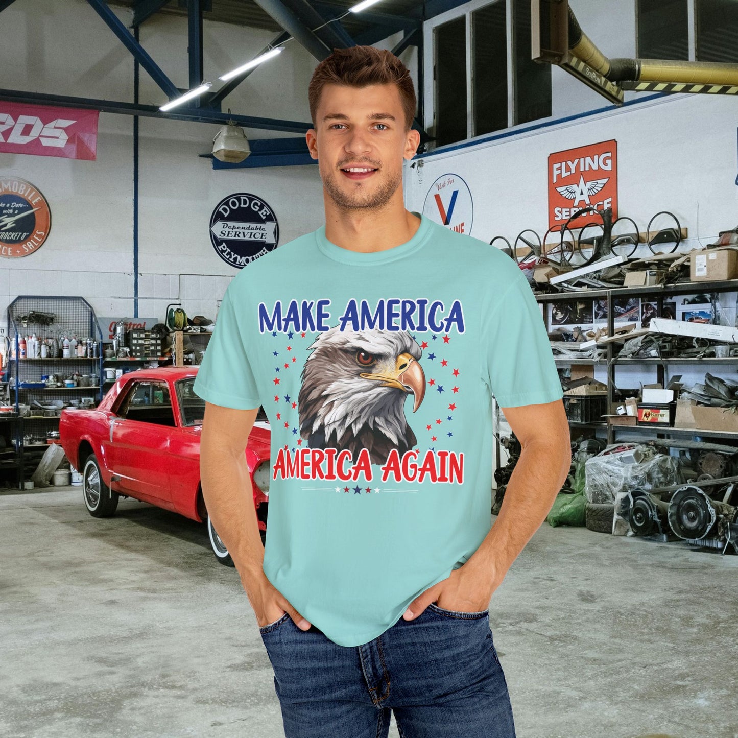 Make America America Again | Men's Garment-Dyed T-Shirt - Bald Eagle & Stars