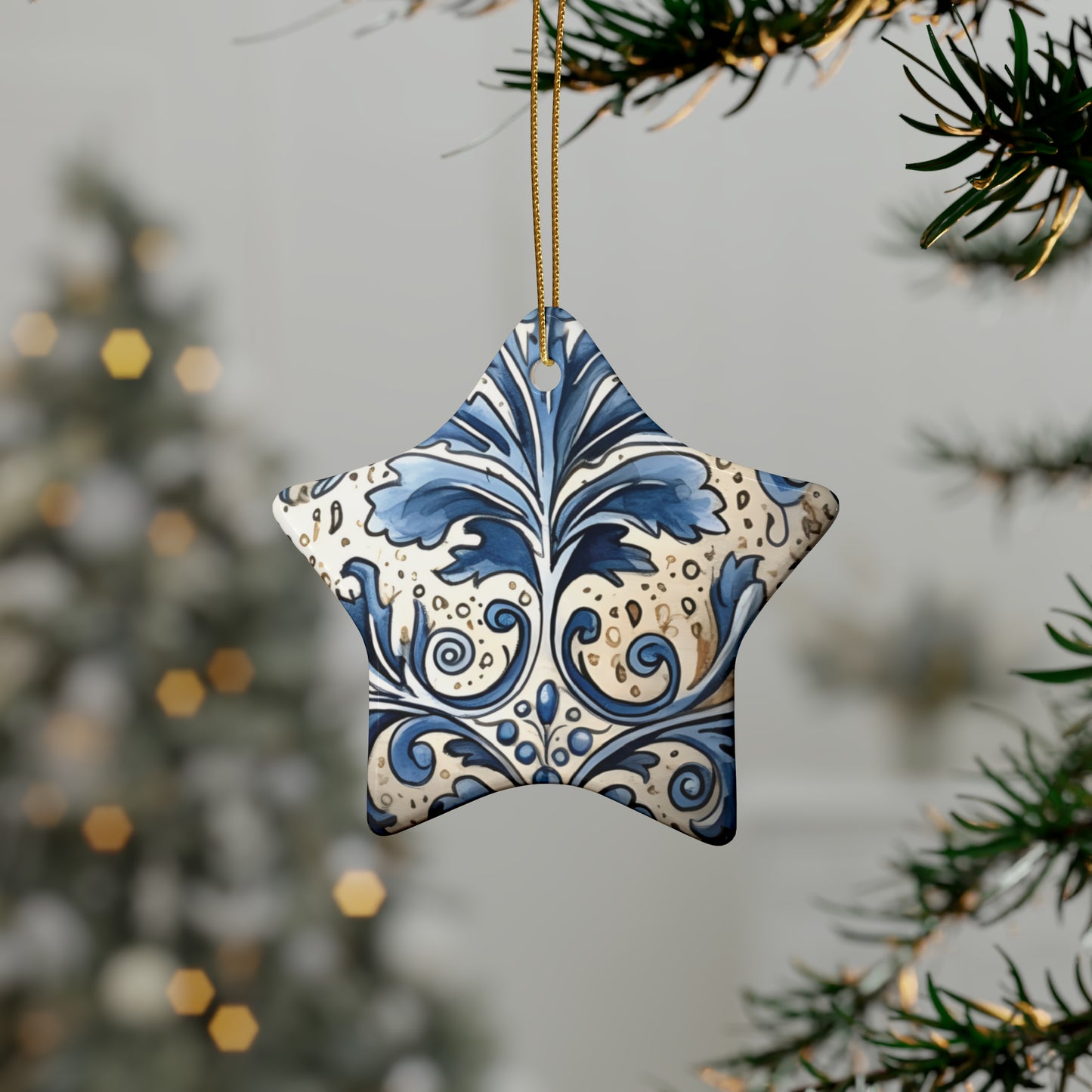 Dusty Blue & Cream Swirl Ceramic Christmas Ornaments (1pcs, 5pcs, 10pcs, 20pcs)
