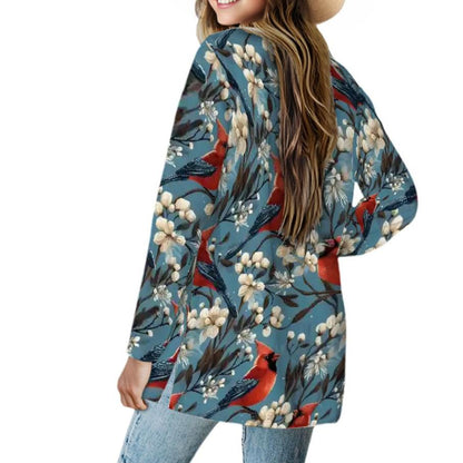 Winter Cardinals - Women's Long-Sleeved Cardigan with Pockets - Soft, Stretchy & Stylish