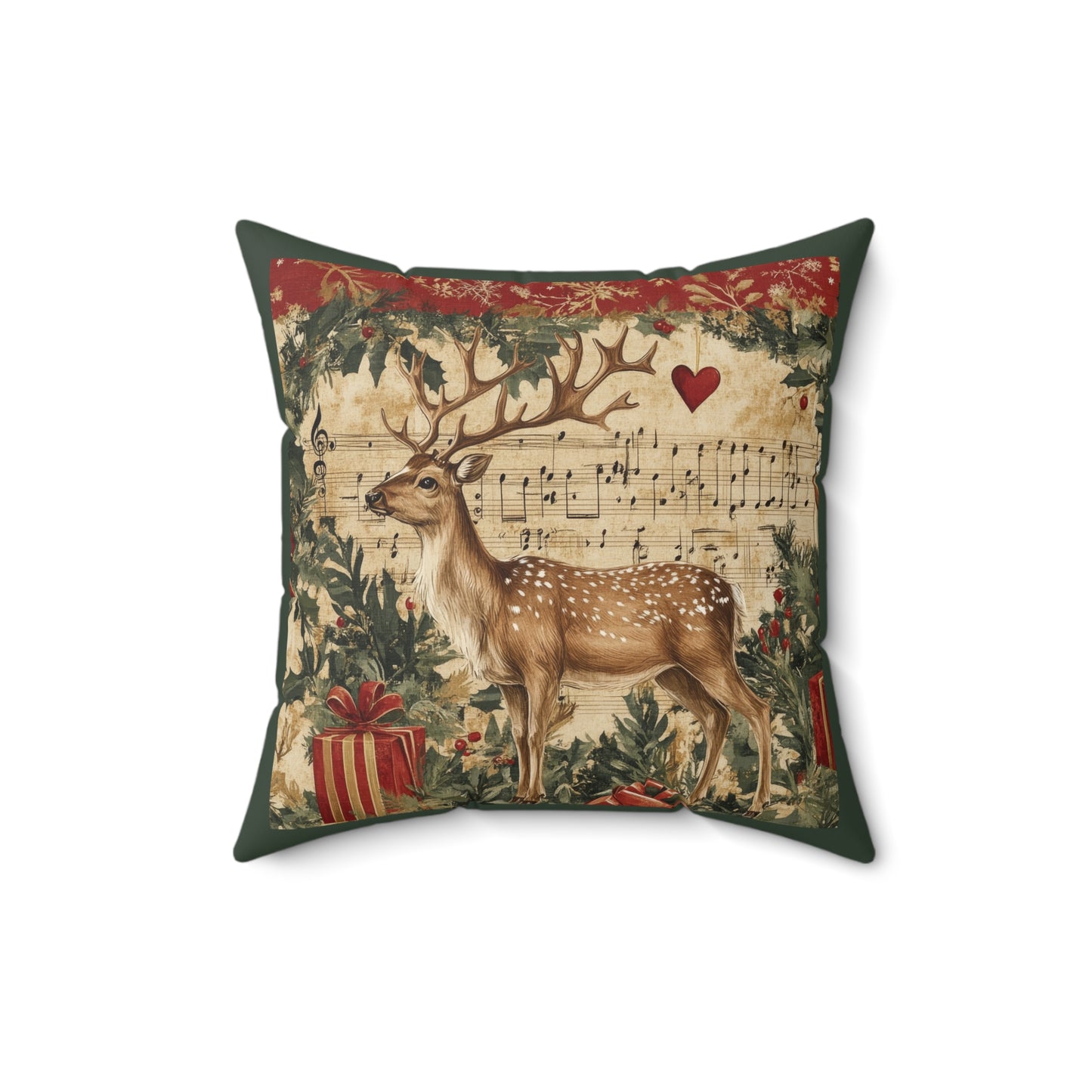 Vintage Deer Heart Holly - Spun Polyester Square Pillow 14x14"
