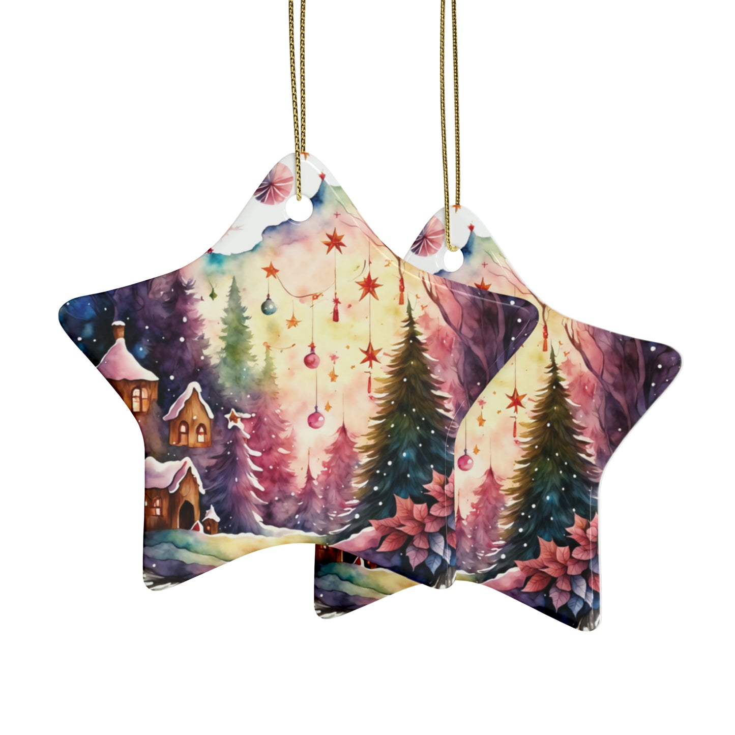 Idyllic Fantasy Christmas Scene | Ceramic Ornaments (1pcs, 5pcs, 10pcs, 20pcs) - 1