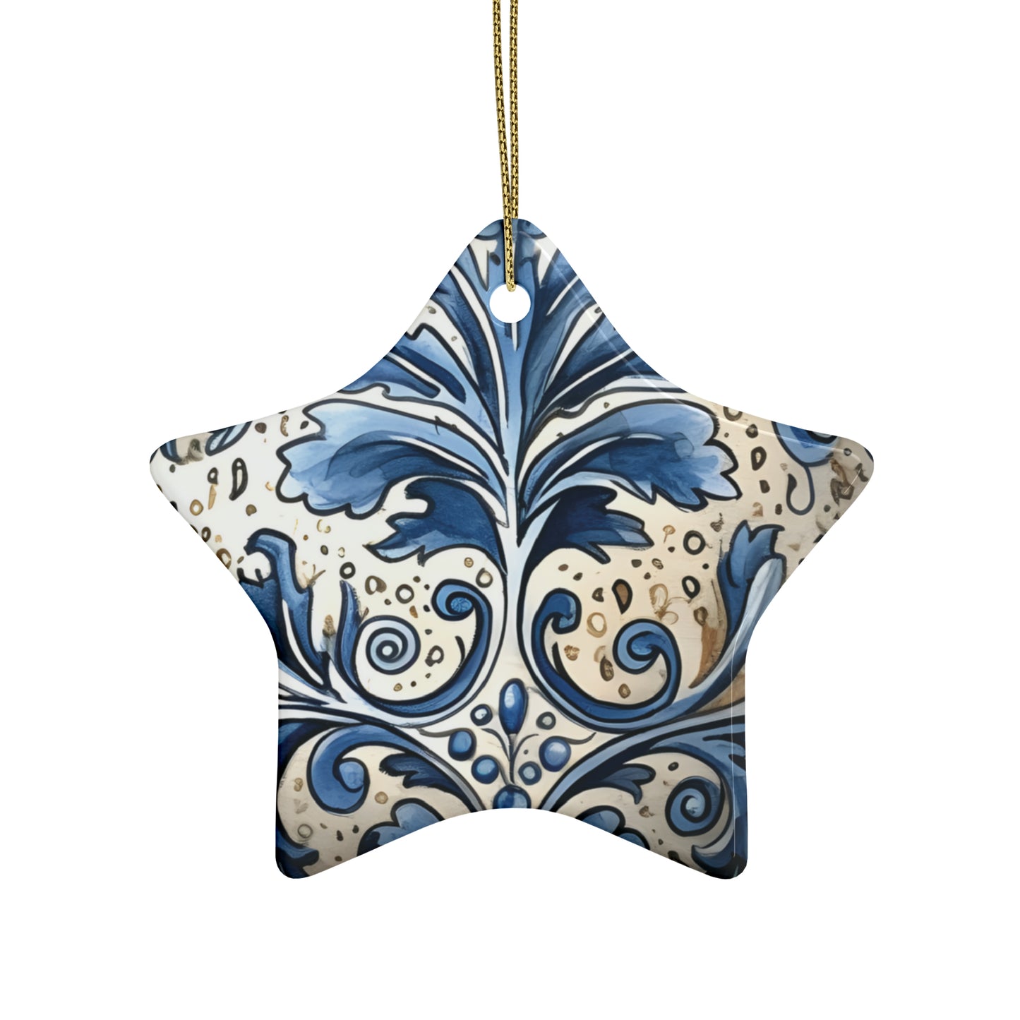 Dusty Blue & Cream Swirl Ceramic Christmas Ornaments (1pcs, 5pcs, 10pcs, 20pcs)