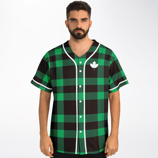 True North Strong and Free | Baseball Jersey - Green Plaid