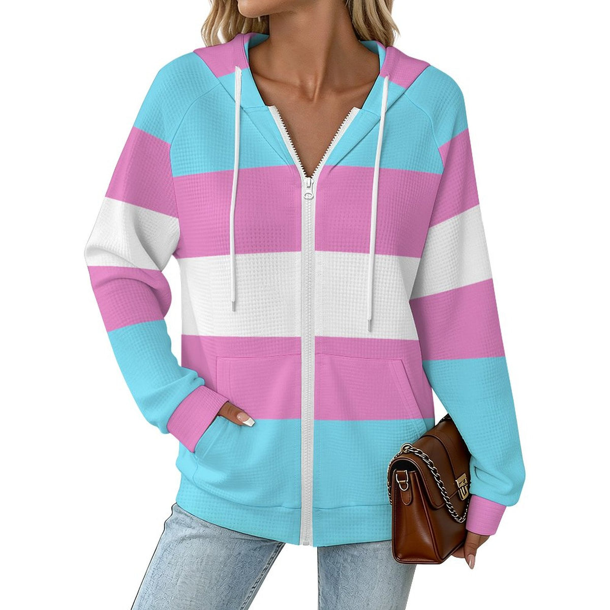 Trans Flag Pride | Waffle Hoodie Zipper Sweater