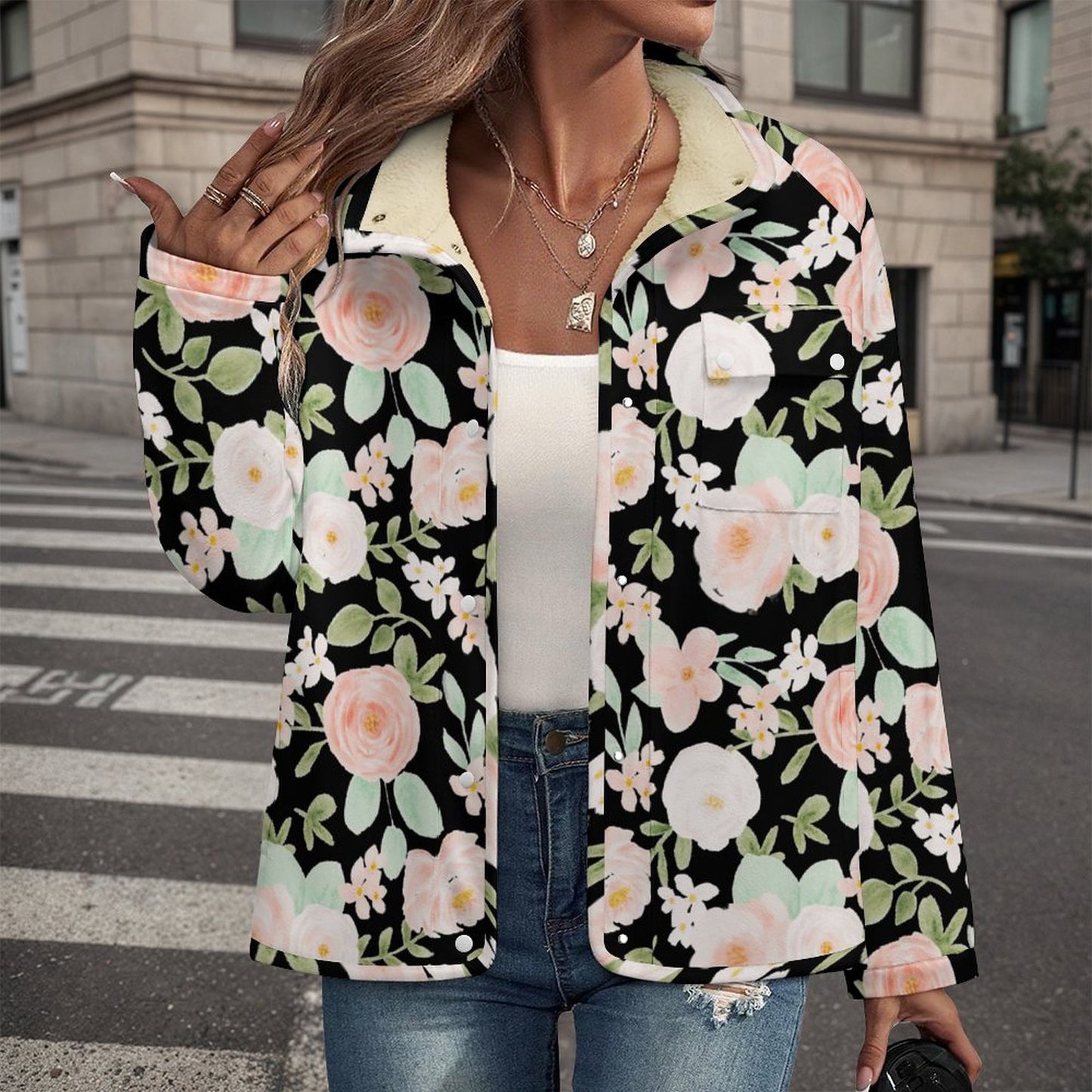 Easy Florals | Women's Casual Fleece Jacket - Warm, Soft, and Weekend-Ready