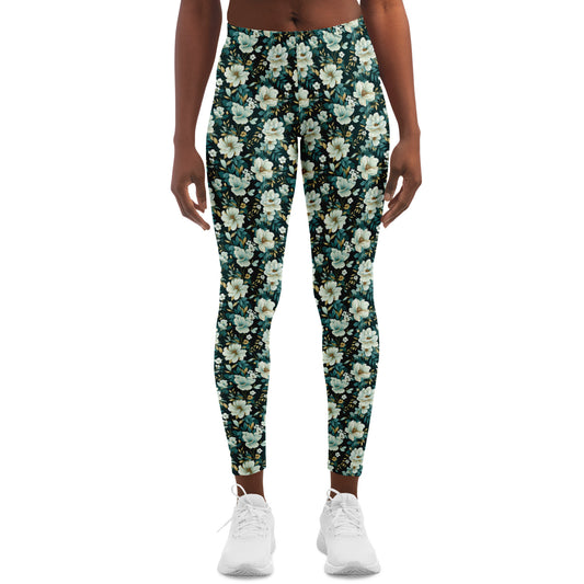 Teal & White Flowers - Leggings - AOP