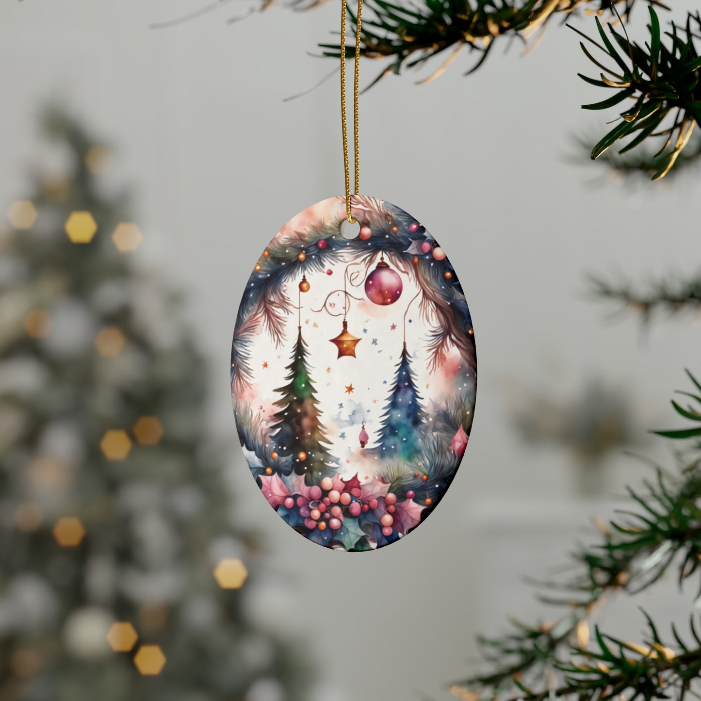 Idyllic Fantasy Christmas Scene | Ceramic Ornaments (1pcs, 5pcs, 10pcs, 20pcs) - 15