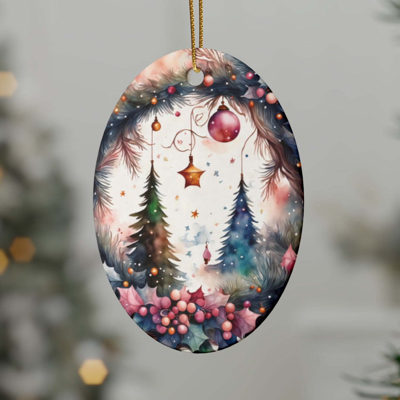 Idyllic Fantasy Christmas Scene | Ceramic Ornaments (1pcs, 5pcs, 10pcs, 20pcs) - 15