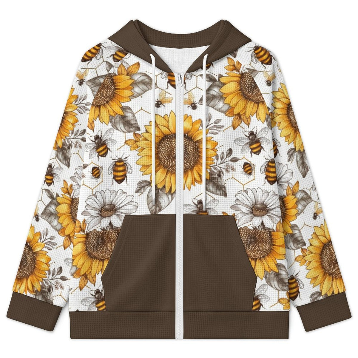 Brown - 220gsm Hoodie Zipper Sweater(All-Over Printing)