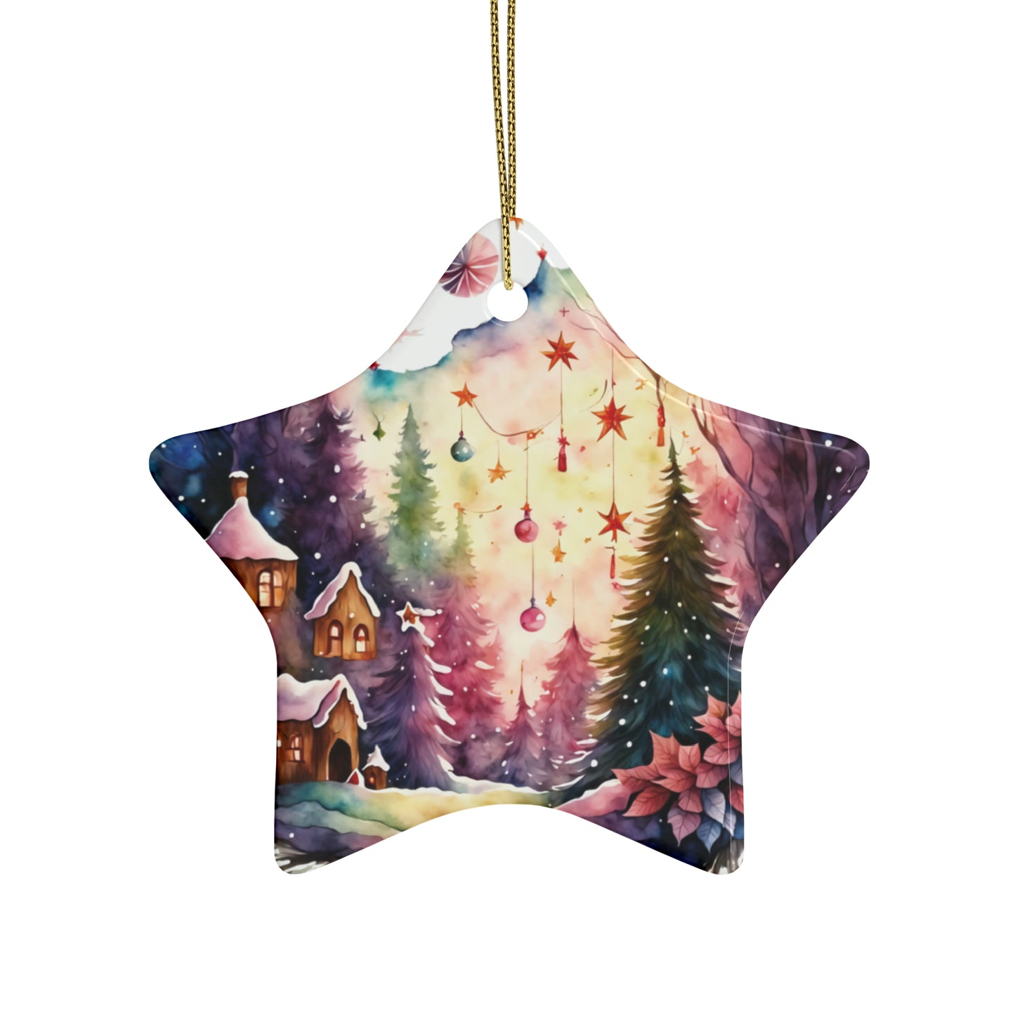Idyllic Fantasy Christmas Scene | Ceramic Ornaments (1pcs, 5pcs, 10pcs, 20pcs) - 1
