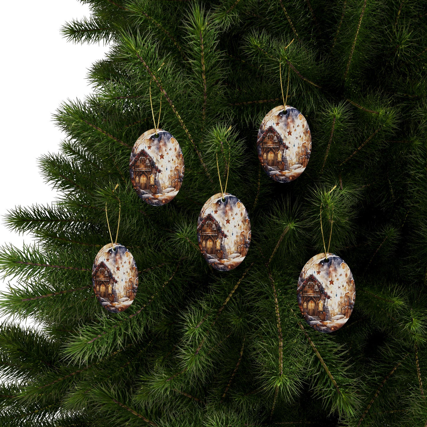 Idyllic Fantasy Christmas Scene | Ceramic Ornaments (1pcs, 5pcs, 10pcs, 20pcs) - 18