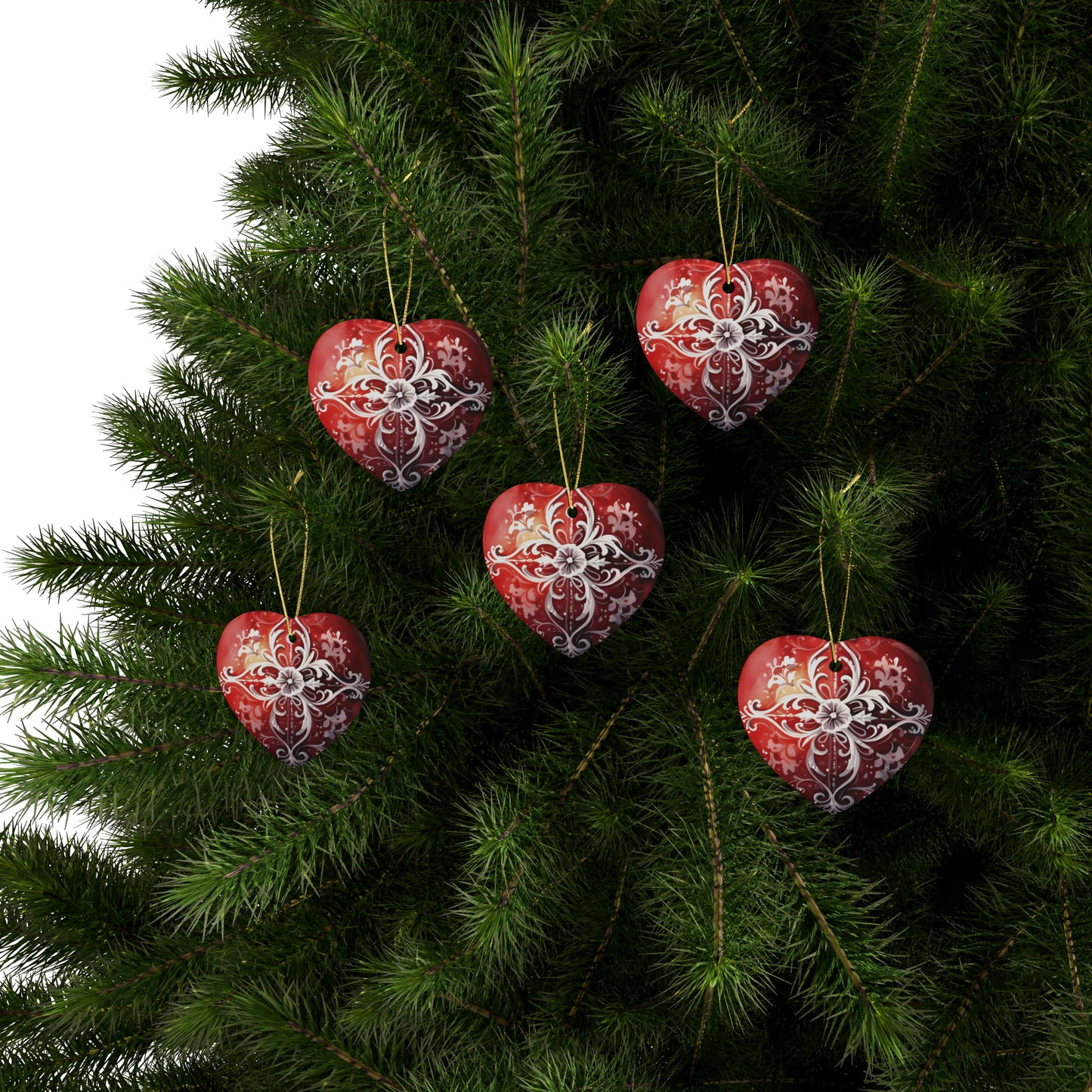 Red & White Swirls Ceramic Christmas Ornaments (1pcs, 5pcs, 10pcs, 20pcs)