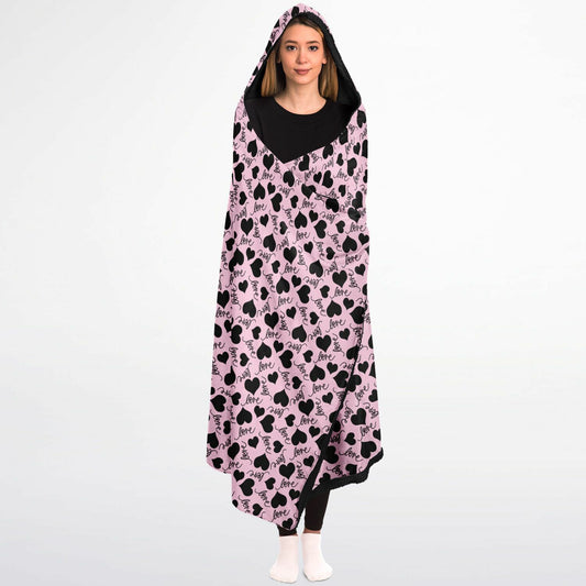 Love Pink & Black Hooded Blanket Micro Fleece - AOP