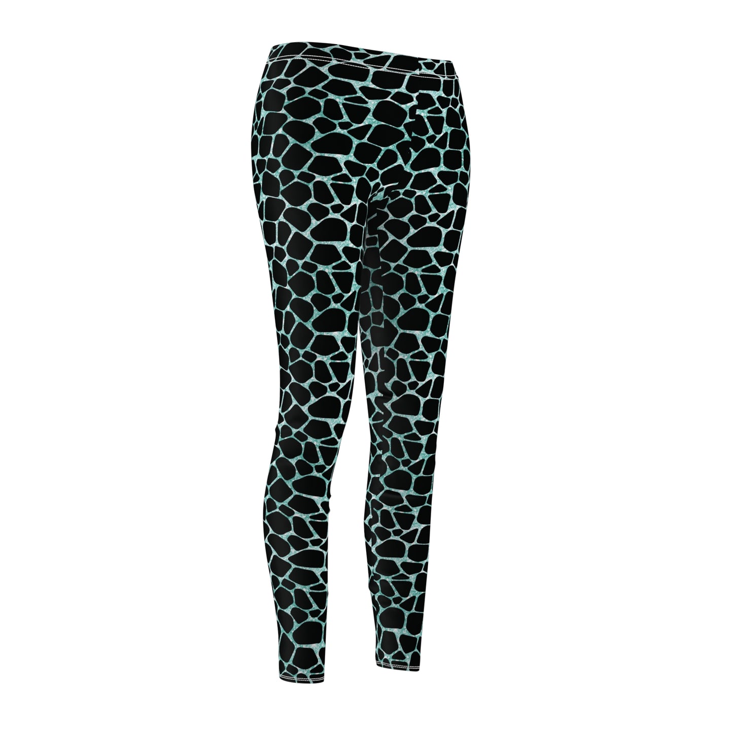 Aqua Giraffe Print - Women's Cut & Sew Casual Leggings