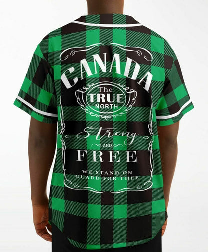 True North Strong and Free Green Plaid Baseball Jersey