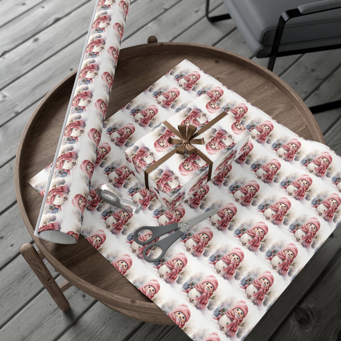 Pink Snow Person - Wrapping Paper - Snowman Christmas Wrap