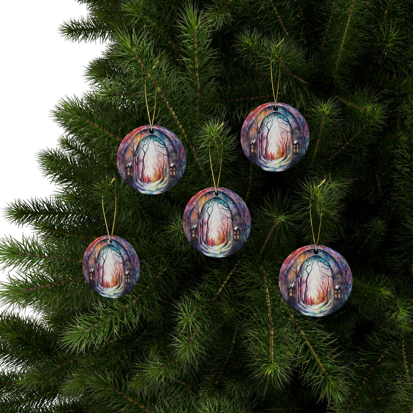 Idyllic Fantasy Christmas Scene | Ceramic Ornaments (1pcs, 5pcs, 10pcs, 20pcs) - 13