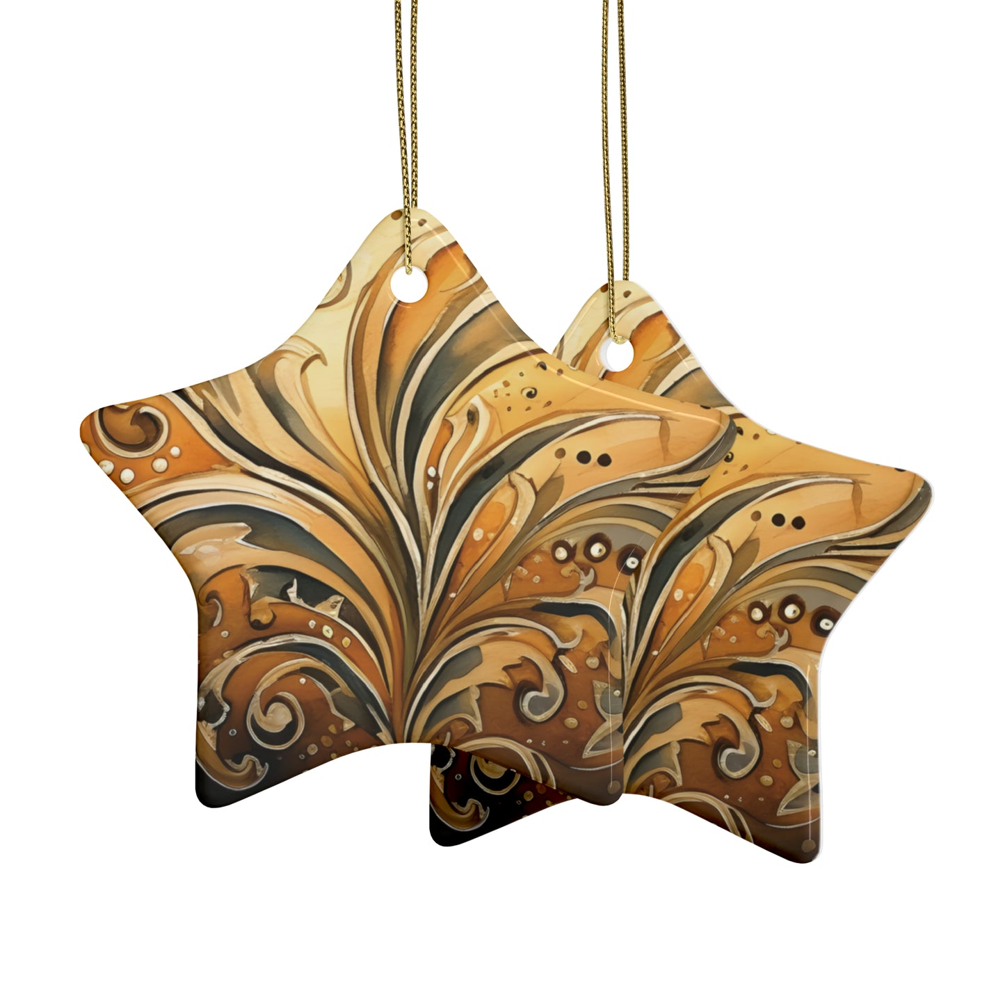 Gold Swirl Flairs Ceramic Christmas Ornaments (1pcs, 5pcs, 10pcs, 20pcs)