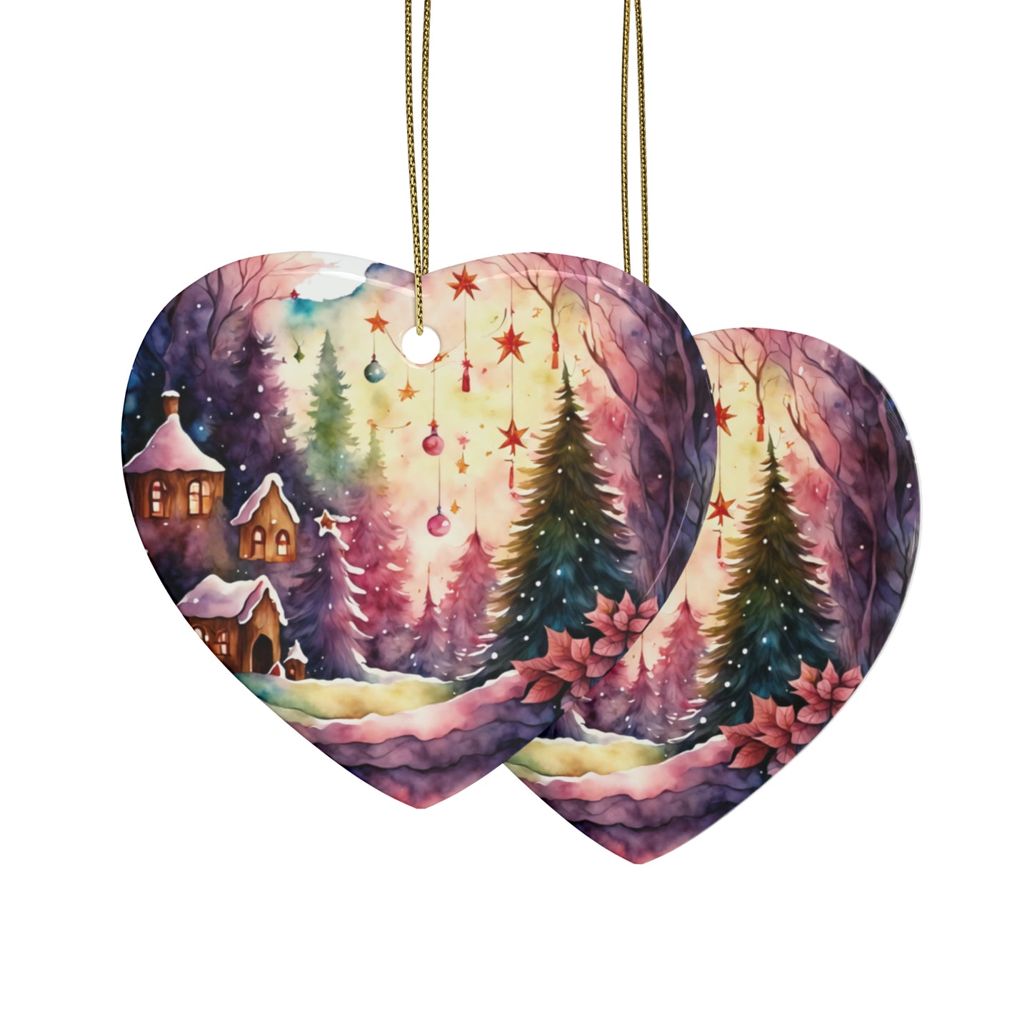 Idyllic Fantasy Christmas Scene | Ceramic Ornaments (1pcs, 5pcs, 10pcs, 20pcs) - 1