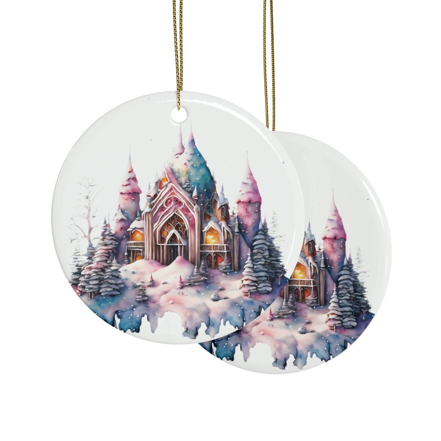 Idyllic Fantasy Christmas Scene | Ceramic Ornaments (1pcs, 5pcs, 10pcs, 20pcs) - 4