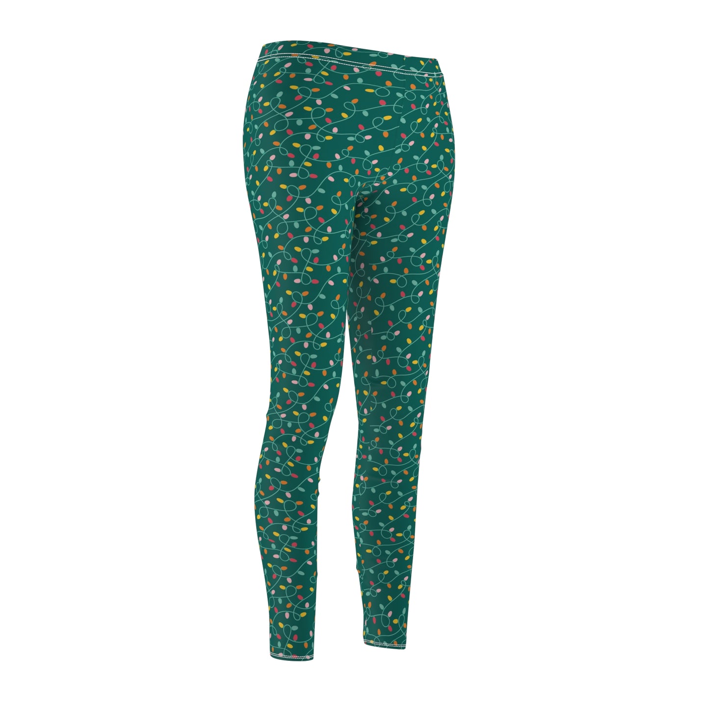 Teal Christmas Lights - Women's Cut & Sew Casual Leggings