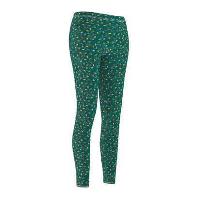 Teal Christmas Lights - Women's Cut & Sew Casual Leggings