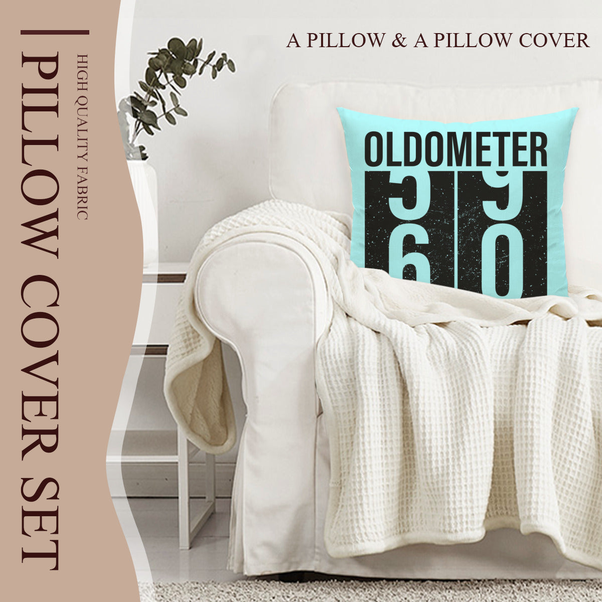 Double Sided Cushion Cover + Pillow Insert - Oldometer 59 Turning 60