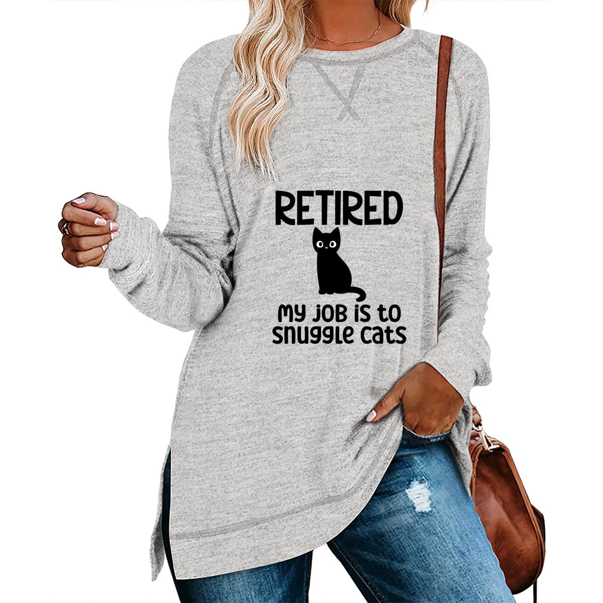 Retired - My Job is to Snuggle Cats - Women's Long Sleeve Raglan Sweater