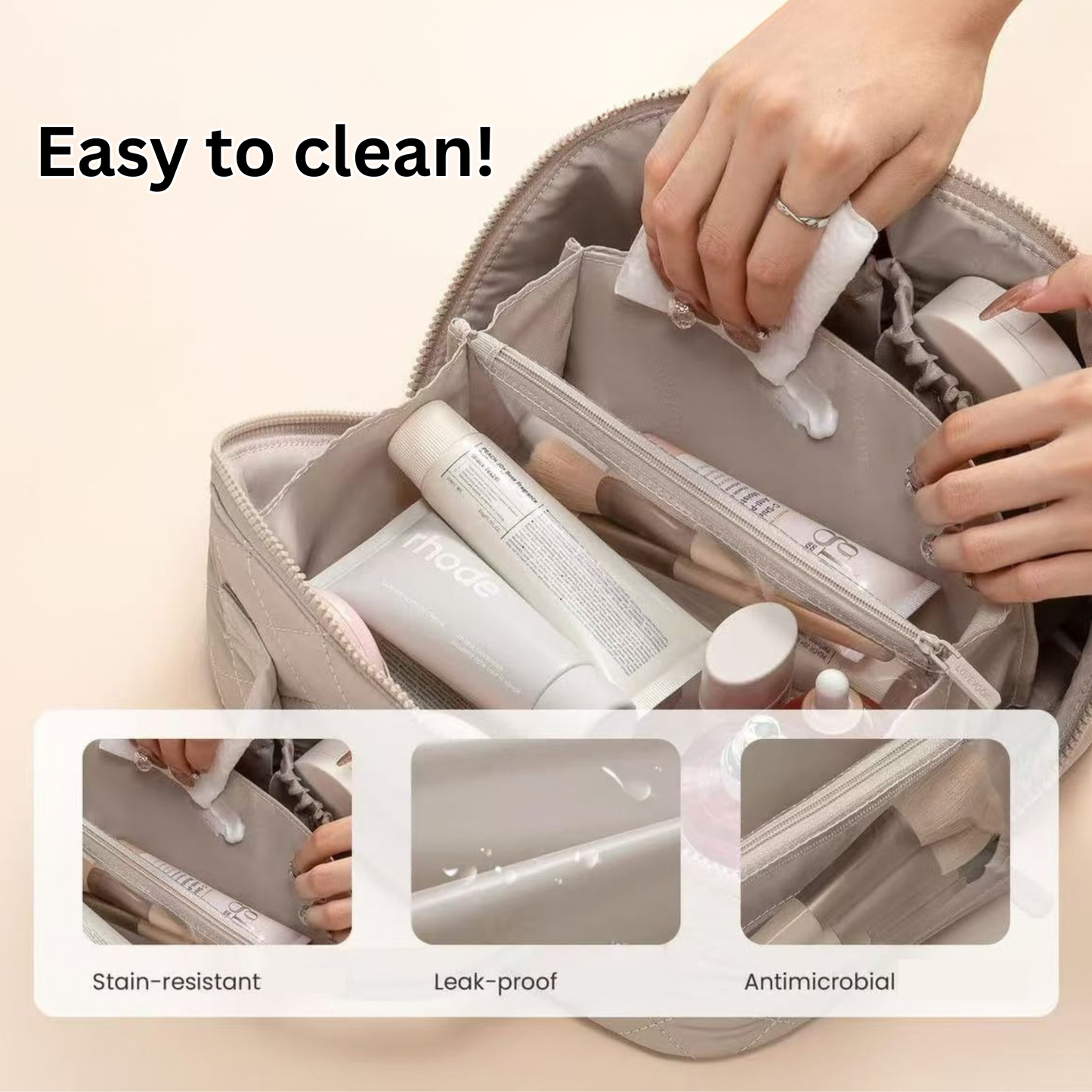 Lay-Flat Quilted Makeup Bag | 180° Cosmetic Organizer - Retro Diamond Design