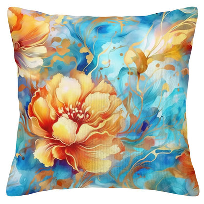 Alcohol Ink Golden Floral - Corduroy Throw Pillow Cover