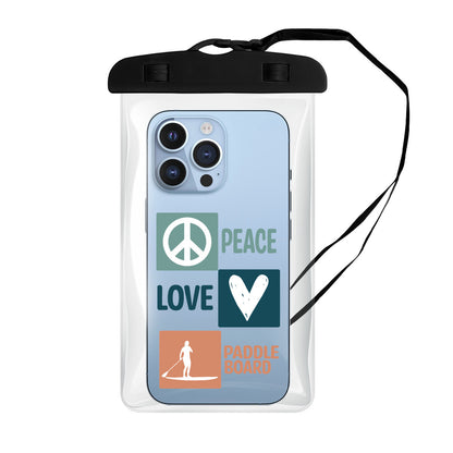 Peace Love Paddle Board - Clear Waterproof Phone Pouch Case | PVC