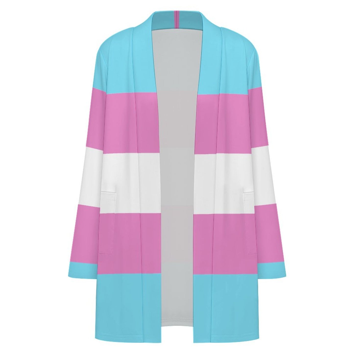 Share Your Pride | Women's Long Sleeve Cardigan With Pockets - Trans Flag Inspired