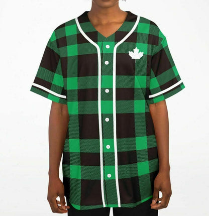 True North Strong and Free Green Plaid Baseball Jersey