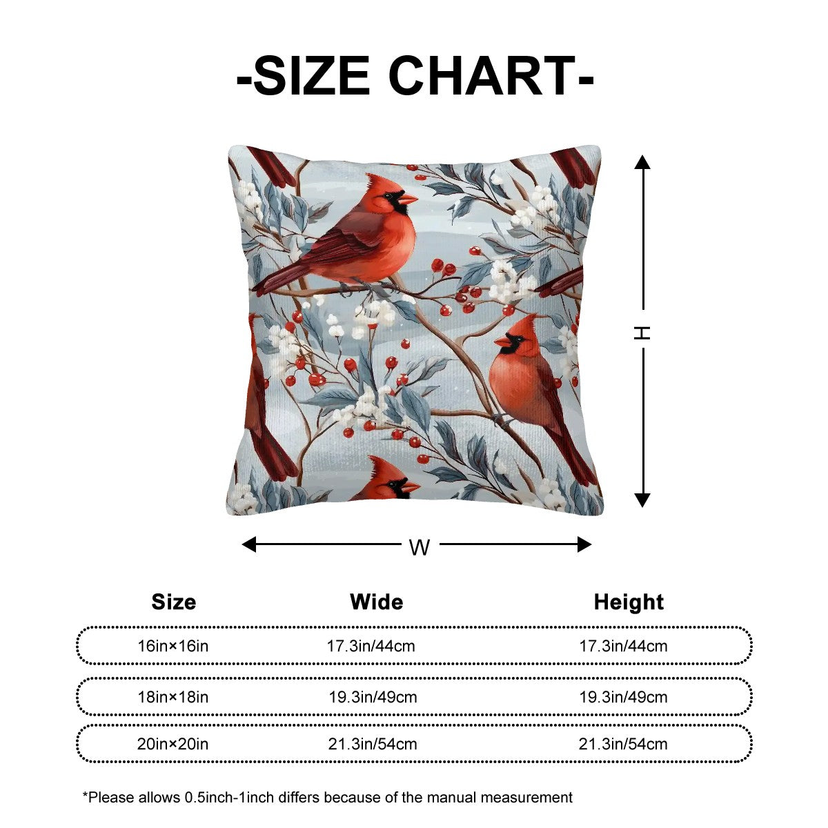 Winterberry Cardinals - Corduroy Throw Pillow Covers with Core (Double-Sided Design)