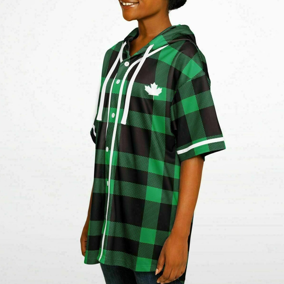 True North Strong & Free Green Plaid Hooded Baseball Jersey