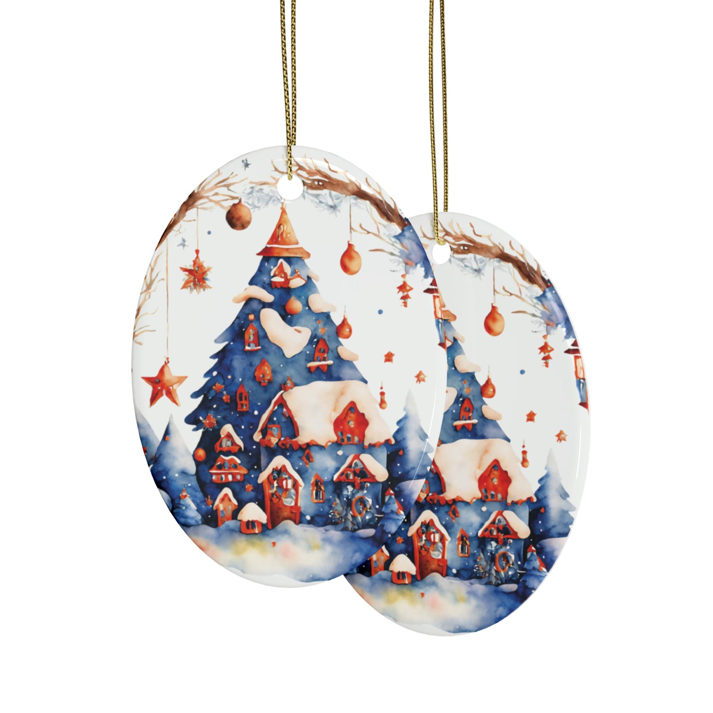 Idyllic Fantasy Christmas Scene | Ceramic Ornaments (1pcs, 5pcs, 10pcs, 20pcs) - 2
