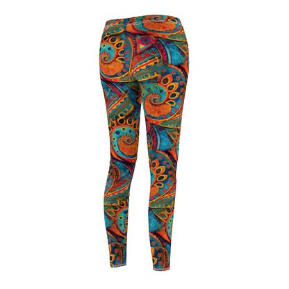 Deep Bohemian Swirls - Women's Cut & Sew Casual Leggings