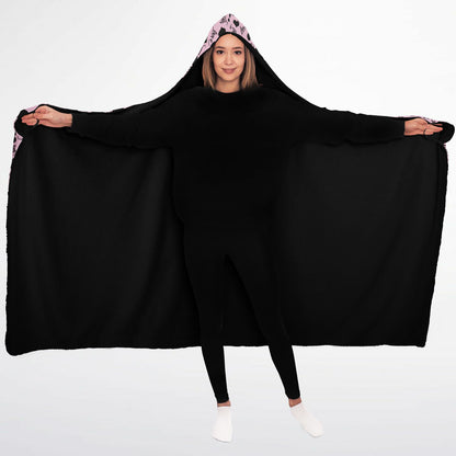 Love Pink & Black Hooded Blanket Micro Fleece - AOP