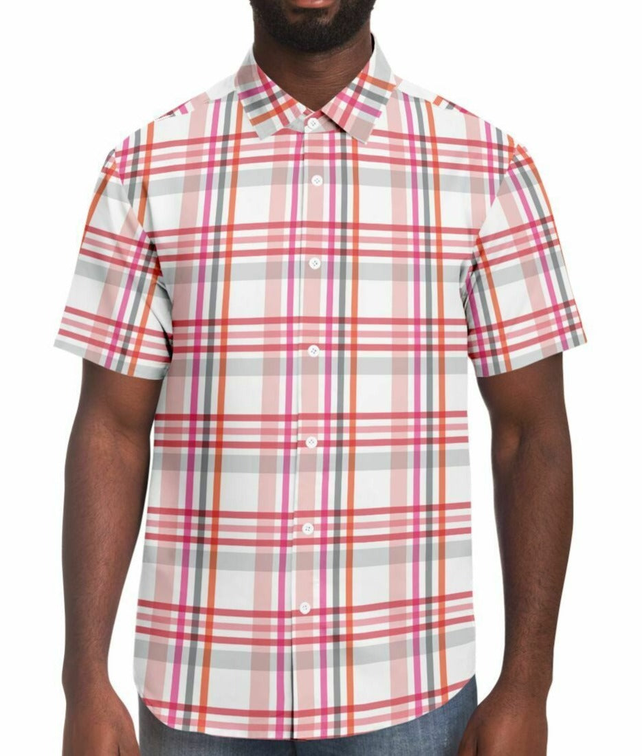 Pink & Orange Plaid Short Sleeve Button Down Shirt