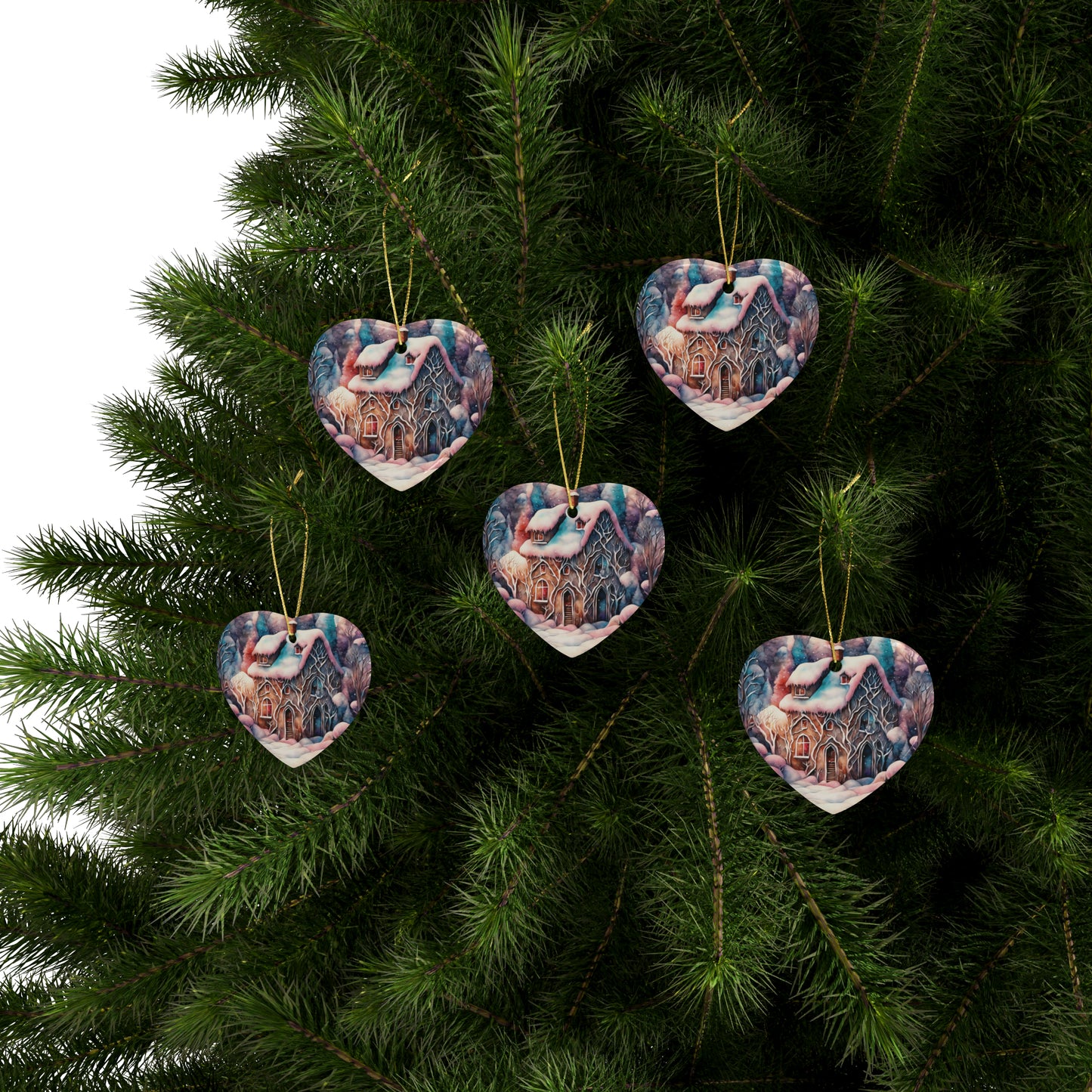 Idyllic Fantasy Christmas Scene | Ceramic Ornaments (1pcs, 5pcs, 10pcs, 20pcs) - 9