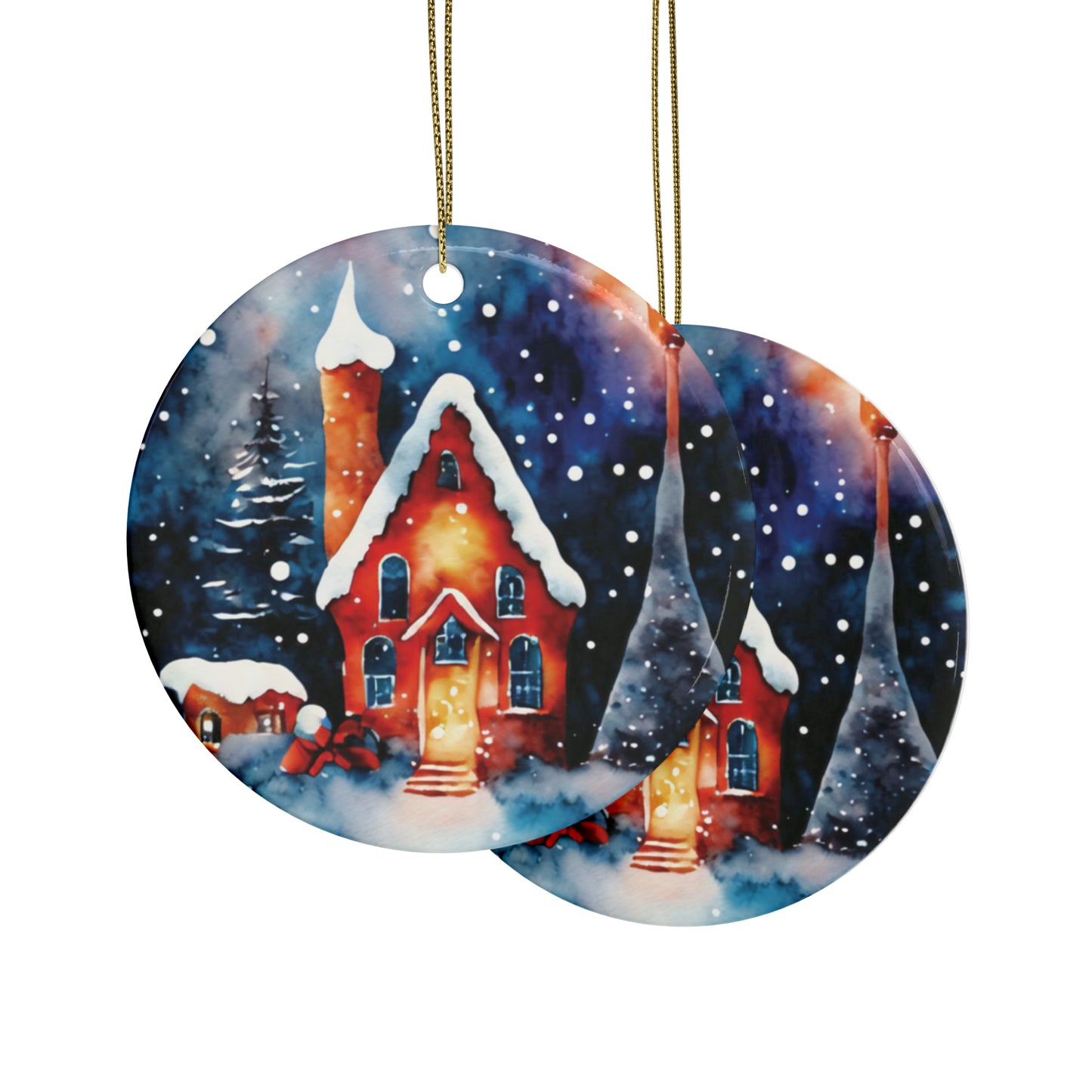 Idyllic Fantasy Christmas Scene | Ceramic Ornaments (1pcs, 5pcs, 10pcs, 20pcs) - 27