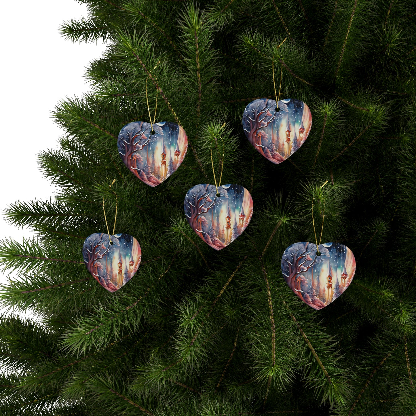 Idyllic Fantasy Christmas Scene | Ceramic Ornaments (1pcs, 5pcs, 10pcs, 20pcs) - 5