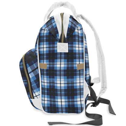 Canadian Blue Plaid - Multifunctional Diaper Backpack – Durable, Spacious, and Stylish - Maple Leaf