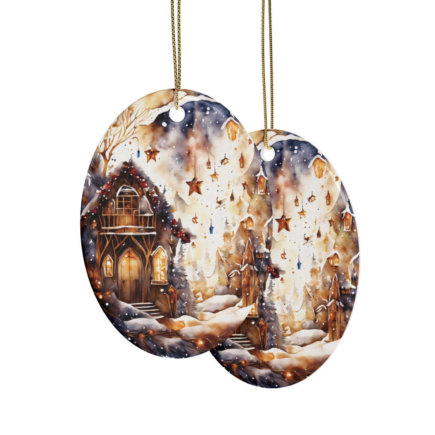 Idyllic Fantasy Christmas Scene | Ceramic Ornaments (1pcs, 5pcs, 10pcs, 20pcs) - 18