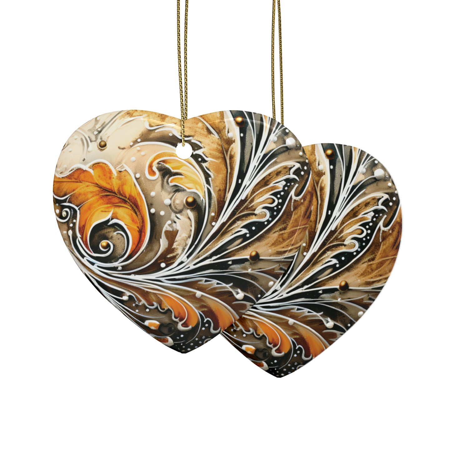 Gold Heart Swirl Ceramic Christmas Ornaments (1pcs, 5pcs, 10pcs, 20pcs)