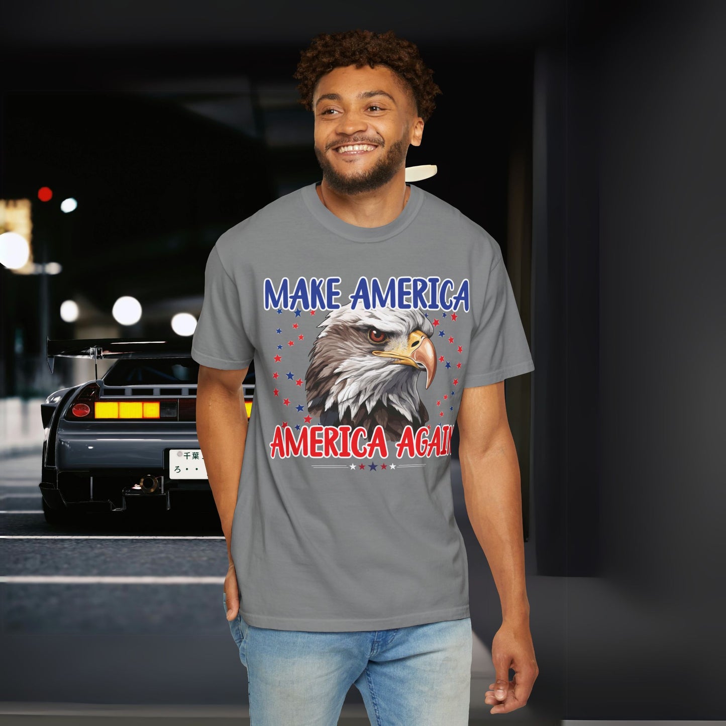 Make America America Again | Men's Garment-Dyed T-Shirt - Bald Eagle & Stars