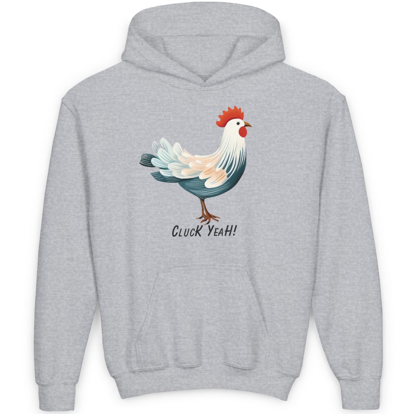 "Cluck Yeah!" Farmhouse Chic Fun Gift for Children & Youth - Cotton-Poly Premium Blend Rooster Hoodie for Kids of All Ages