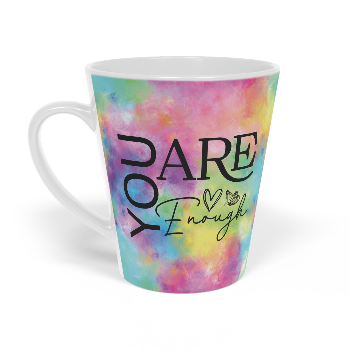 You Are Enough - Ceramic Latte Mug, 12oz - Rainbow Clouds