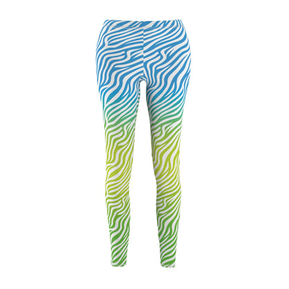 Blue Yellow Green White Zebra Neon Leggings